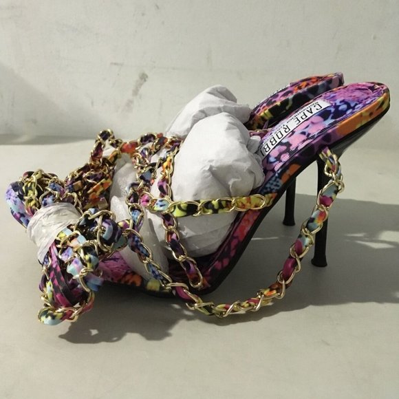 NWT CAPE ROBBIN HANI MULTI COLORED LACE UP HEELS 5.5 - Picture 10 of 16